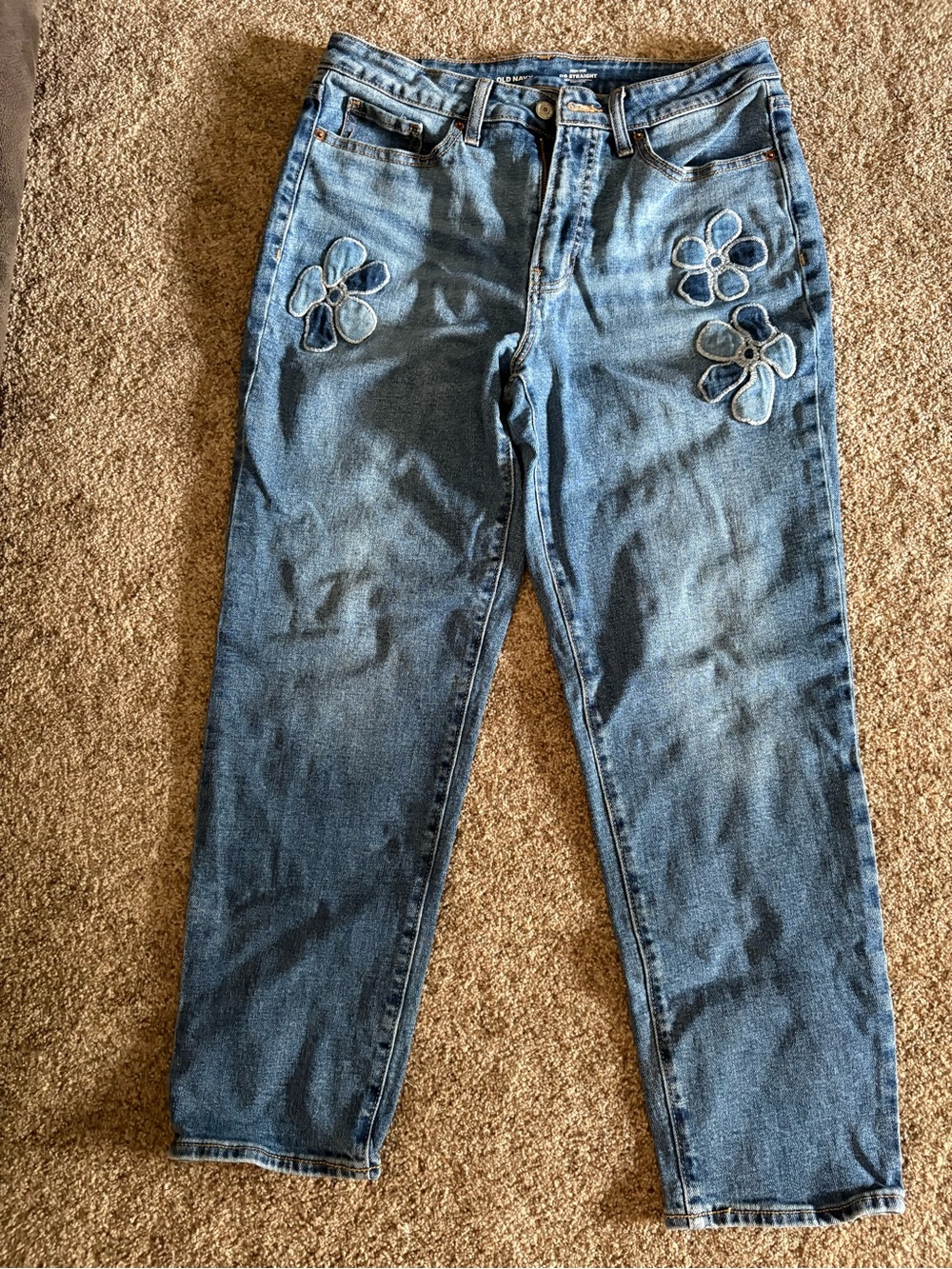 Old Navy Light Blue Straight-Leg Jeans with Floral Appliqué